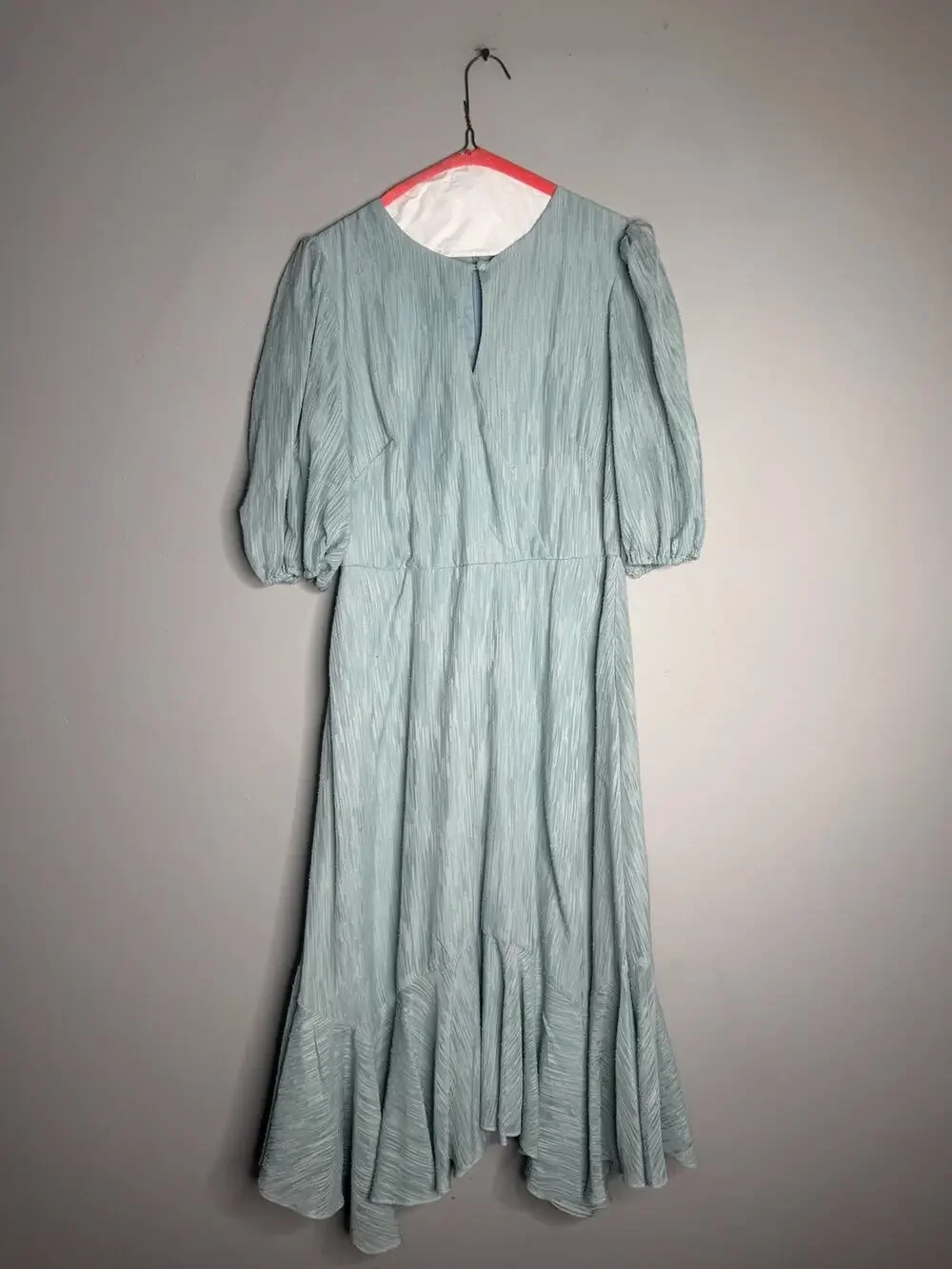 Maison Tara Blue Short Sleeve Swiss Dot Keyhole Back Zipper Midi Dress Size 10